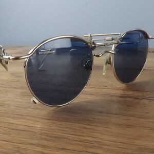 JEAN PAUL GAULTIER SILVER WITH BLUE LENS #56-0174 VINTAGE STEAMPUNK SUNGLASSES